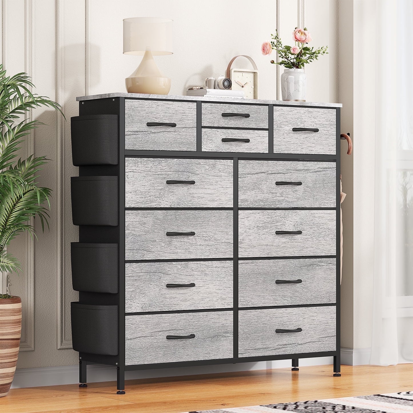 Aowos 12 Drawer Fabric Dresser for Bedroom, Chest of Drawer Organizer Storage Cabinet for Closet, Entryway, Oak