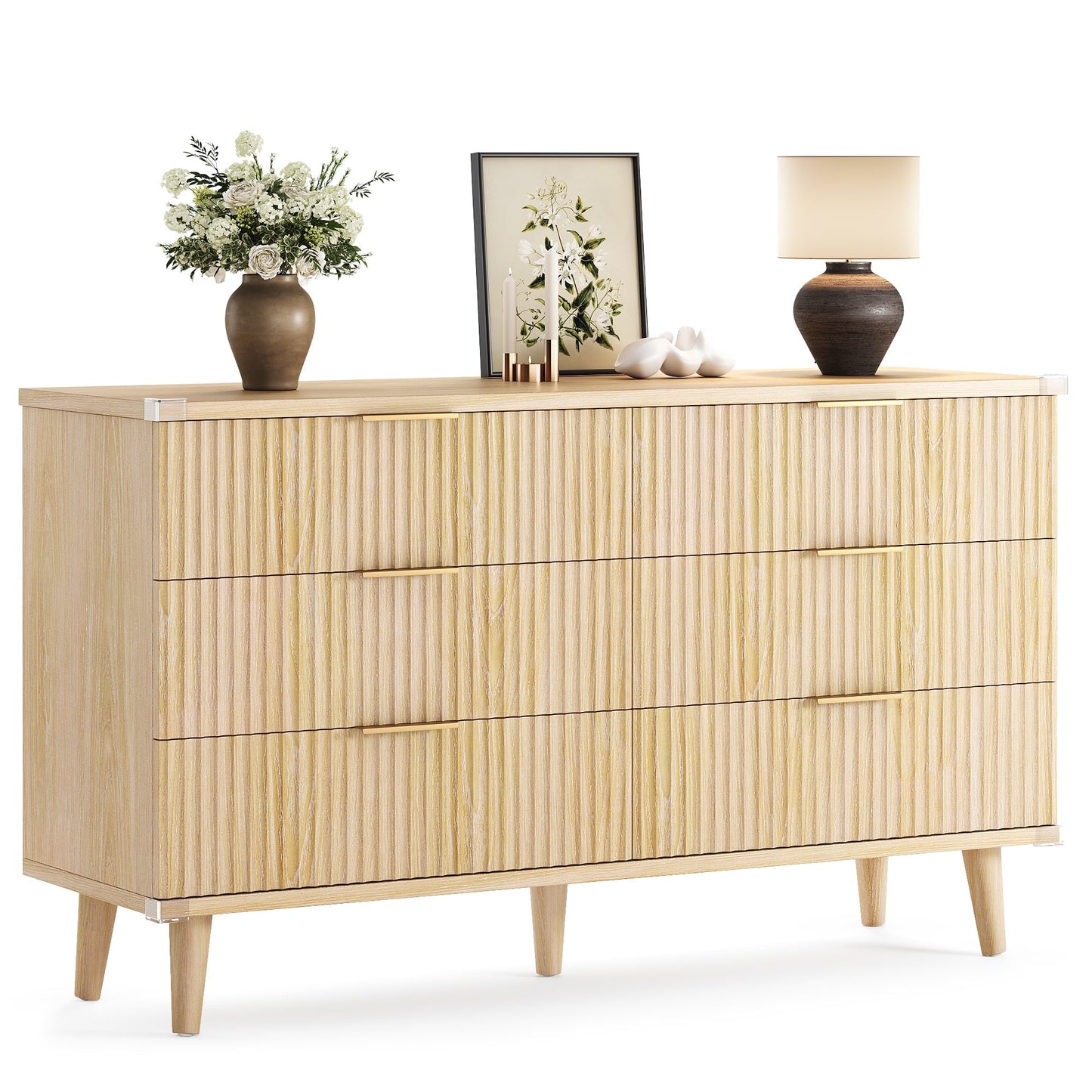 GIKPAL Chest of Drawers for Bedroom, Boho Dresser with Fluted Detail & Metal Handles, Wooden Dresser for Bedroom or Living Room