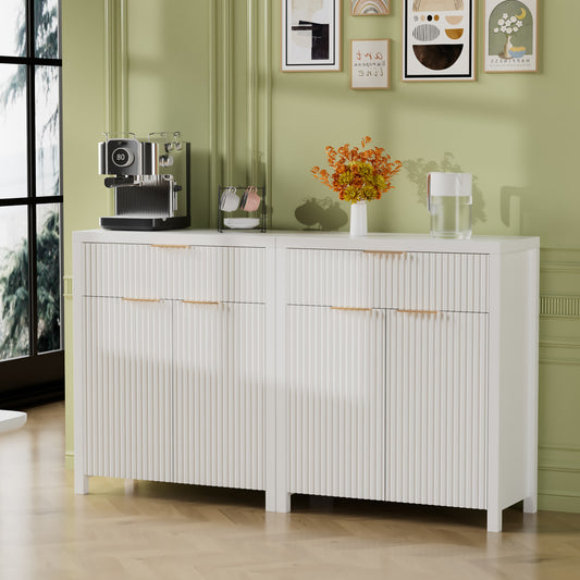 GIKPAL Storage Cabinet with Doors, Sideboard Buffet Cabinet with Drawers, Coffee Bar Cabinet Fluted Accent with Adjustable Shelves, White Set of 2
