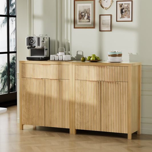 GIKPAL Storage Cabinet with Doors, Sideboard Buffet Cabinet with Storage Drawers, Modern Kitchen Accent Credenza Organizer with Adjustable Shelves, Natural Oak Set of 2