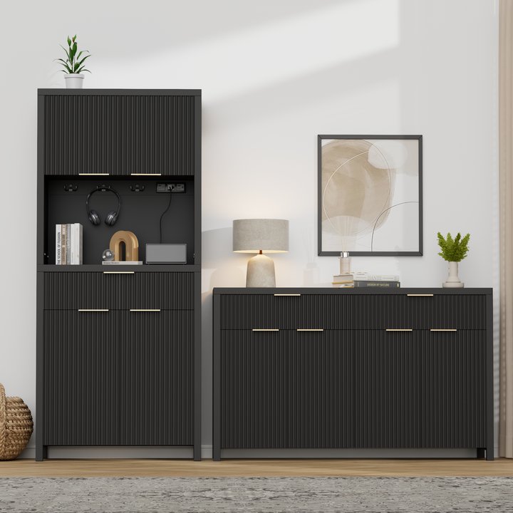 GIKPAL Sideboard and Pantry Set for Kitchen, Dining Living Room Furniture, Black