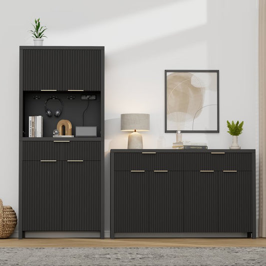 GIKPAL Sideboard and Pantry Set for Kitchen, Dining Living Room Furniture, Black