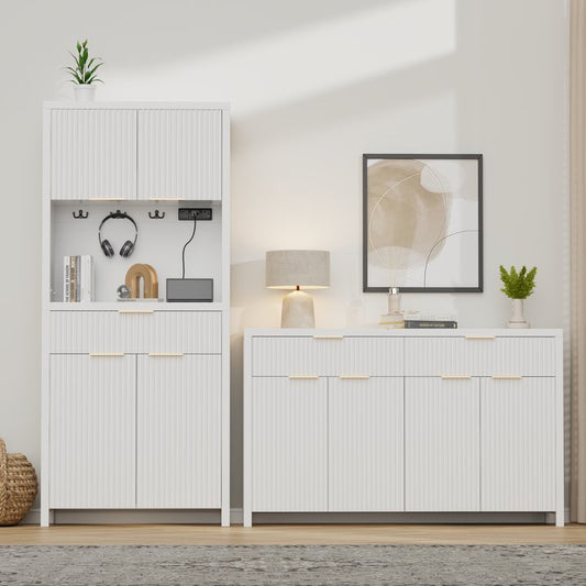GIKPAL Sideboard and Pantry Set for Kitchen, Dining Living Room Furniture, White