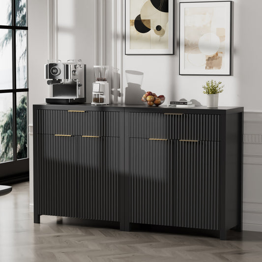 GIKPAL Storage Cabinet with Doors, Sideboard Buffet Cabinet with Storage Drawers, Modern Kitchen Accent Organizer with Adjustable Shelves, Black Set of 2