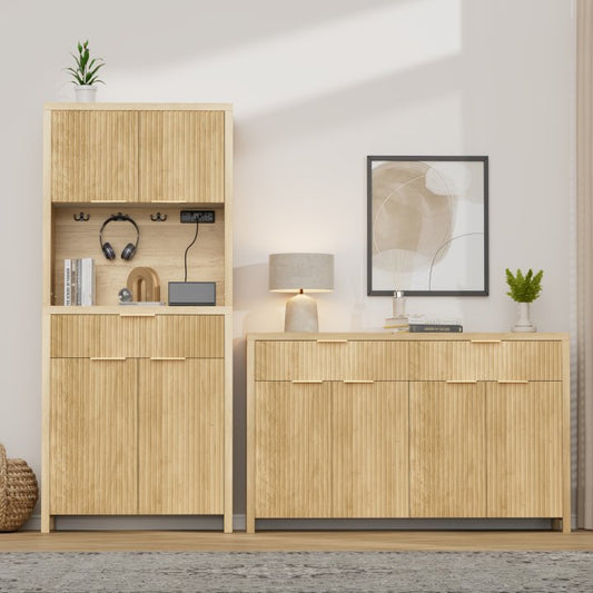 GIKPAL Sideboard and Pantry Set for Kitchen, Dining Living Room Furniture, Natural Oak