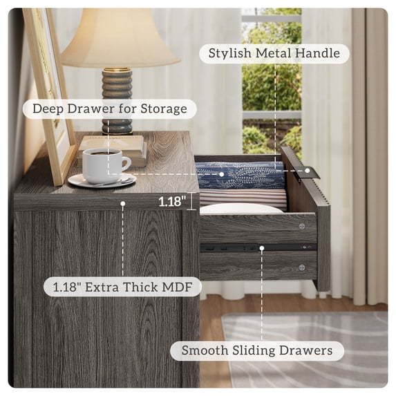 GIKPAL Storage Cabinet with Drawer Set of 3, Sideboard Buffet Cabinet with Adjustable Shelves, TV Stand for Living Room, Accent Entryway Cabinet for Kitchen Dining Room, Gray Oak