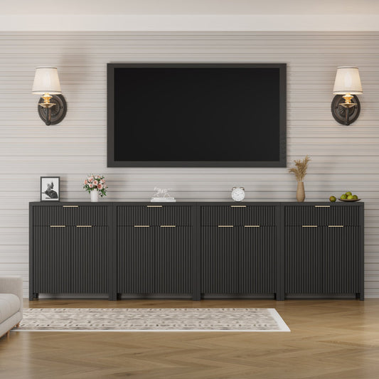 GIKPAL Storage Cabinet with Drawers, TV Stand for Living Room Furniture, Adjustable Shelves for Buffet Sideboard Cabinet with Storage, Black Set of 4