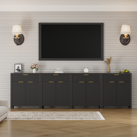 GIKPAL Storage Cabinet with Drawers, Sideboard Buffet Cabinet with Adjustable Shelves, TV Stand Accent Cabinet for Living Room Furniture, Black Set of 4