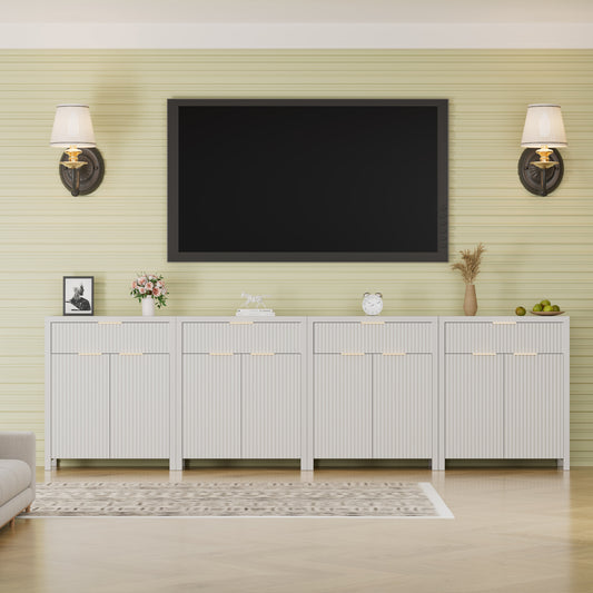 GIKPAL Storage Cabinet Furniture with Doors, Fluted Coffee Bar Buffet Cabinet with Adjustable Shelves, TV Stand for Living Room, White Set of 4