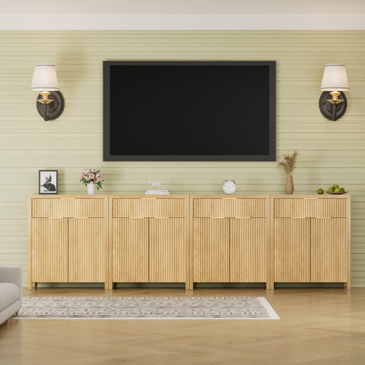 GIKPAL Storage Cabinet with Drawers, TV Stand for Living Room Furniture, Adjustable Shelves for Buffet Sideboard Cabinet with Storage, Natural Oak Set of 4