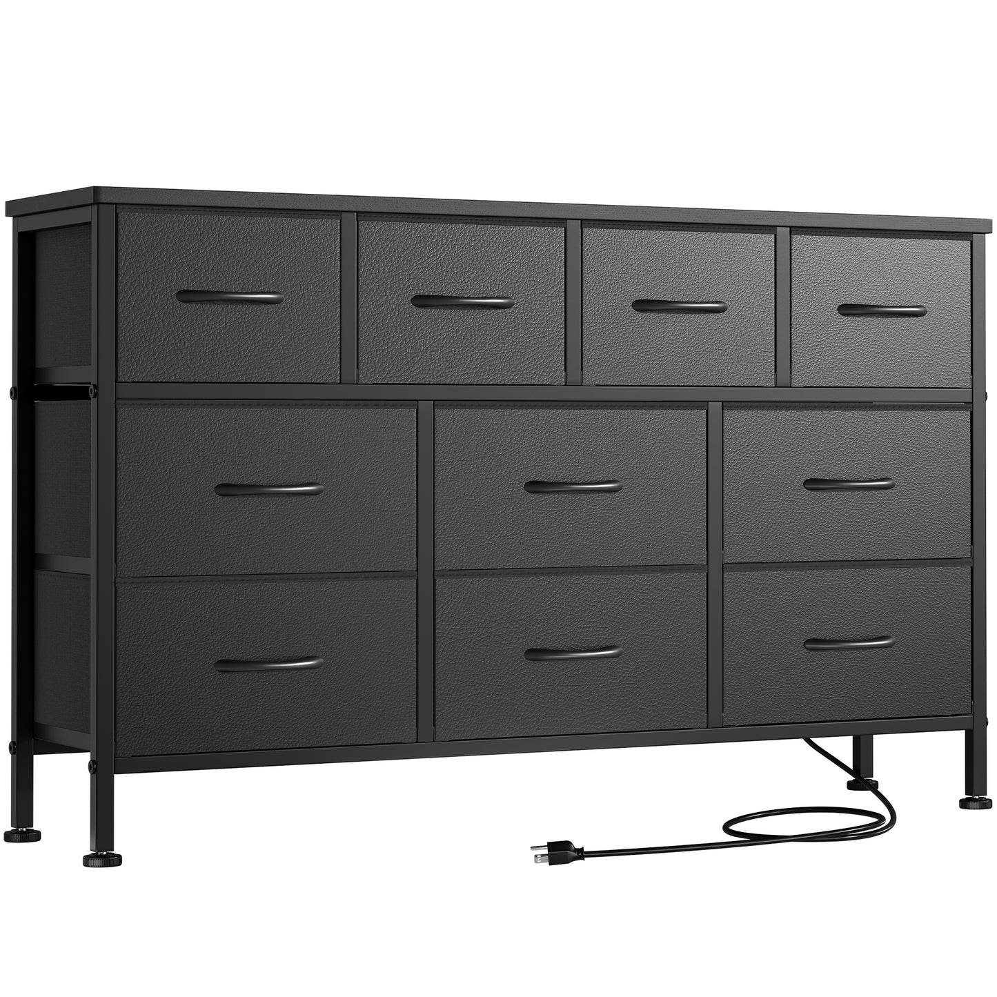 AOWOS Dresser TV Stand with 10 Drawers Dresser for Bedroom, Black Chests of Drawers TV Console with Leather Finish for Living Room Bedroom