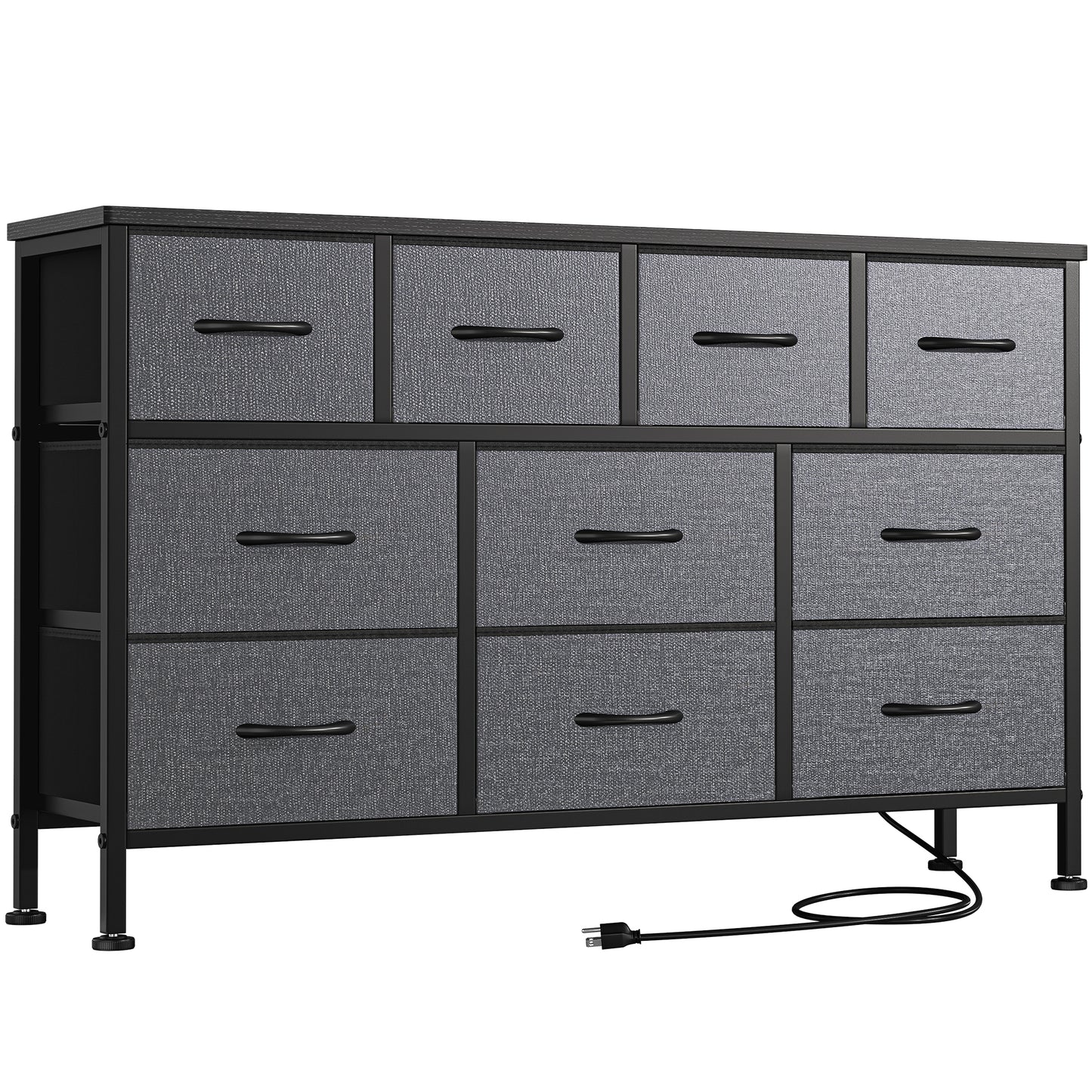 AOWOS Dresser TV Stand with 10 Drawers Dresser for Bedroom, Gray Chests of Drawers TV Console with Large Storage Unit for Living Room Bedroom