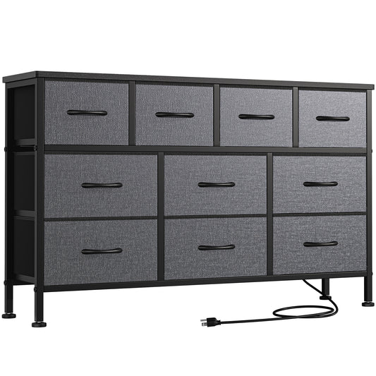 AOWOS Dresser TV Stand with 10 Drawers Dresser for Bedroom, Gray Chests of Drawers TV Console with Large Storage Unit for Living Room Bedroom