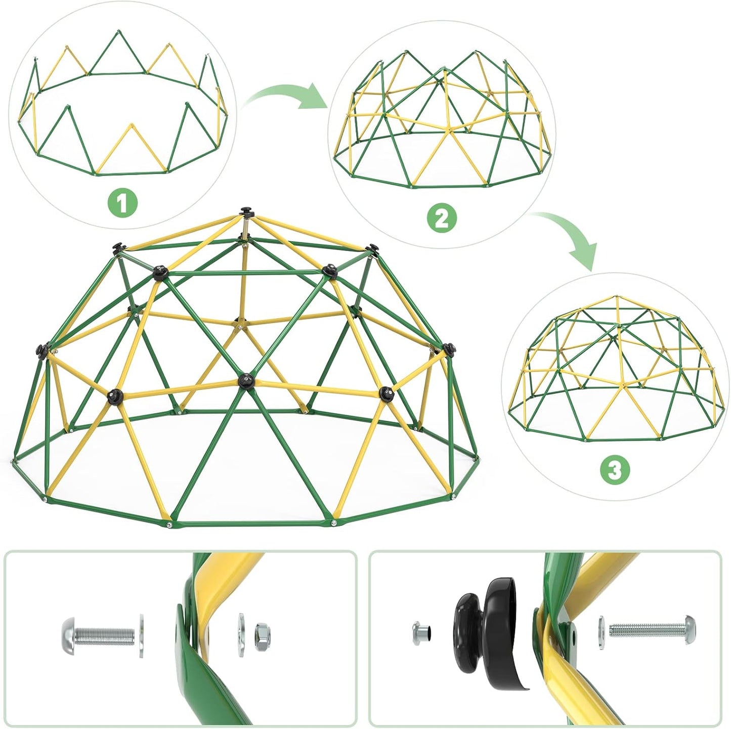 GIKPAL Climbing Dome, 10FT Dome Climber with Hammock for Kids 3 to 10 Outdoor Play Equipment, Supports up to 1000lbs Jungle Gym, Anti-Rust, Easy Assembly, Yellow+Green