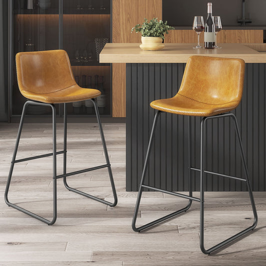 GIKPAL Bar Stools 26" Faux Leather Counter Height Barstools with Back Set of 2, Modern Counter Stools with Metal Legs and Footrest, Armless Chairs with Back for Kitchen Living Room Pub, Whiskey