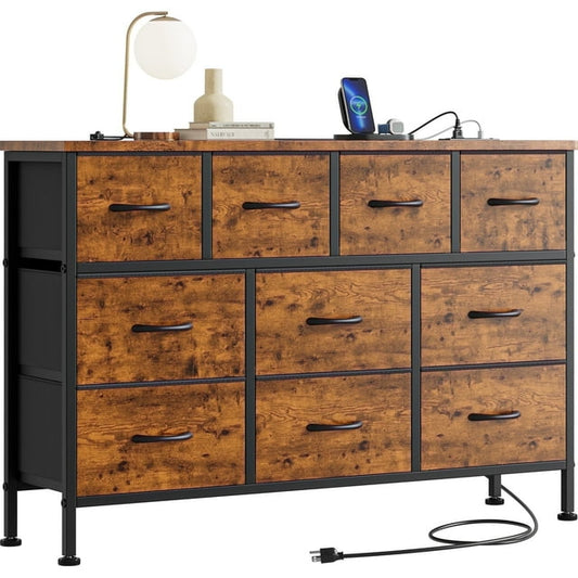 AOWOS Dresser TV Stand with 10 Drawers Dresser for Bedroom, Chests of Drawers TV Console with Large Storage Unit for Living Room Bedroom, Brown