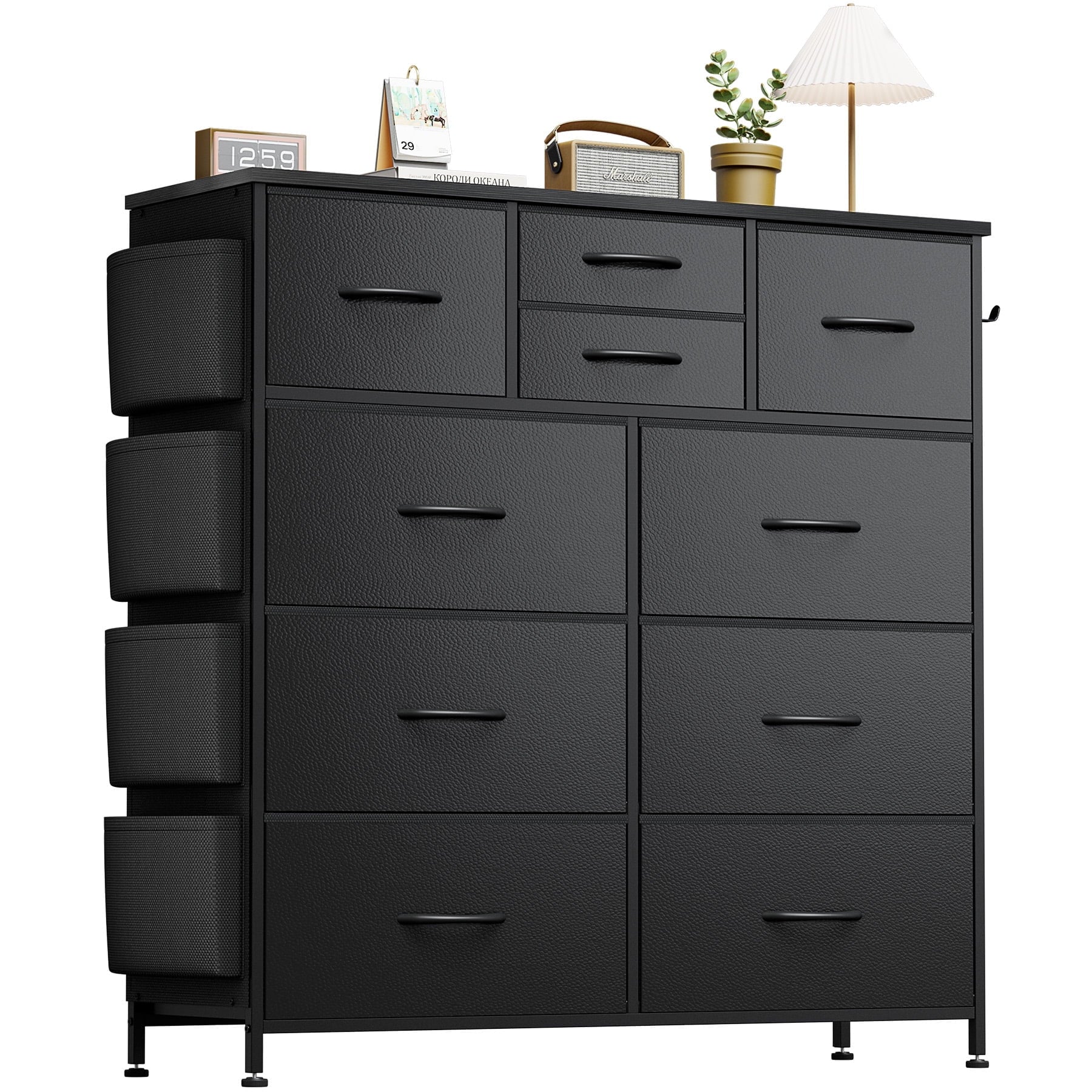 Aowos Black Dressers for Bedroom Chest of Drawers with 10 Drawers Leat