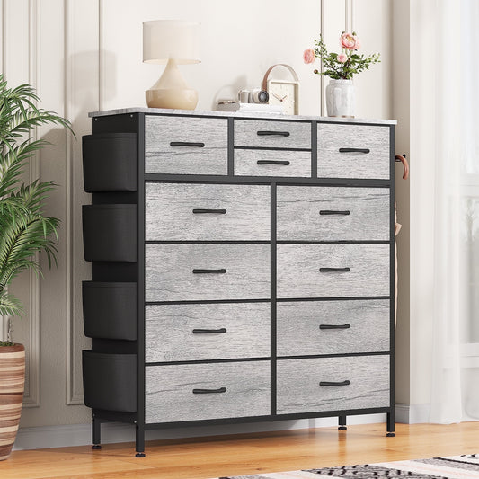 Aowos 12 Drawer Fabric Dresser for Bedroom, Chest of Drawer Organizer Storage Cabinet for Closet, Entryway, Oak