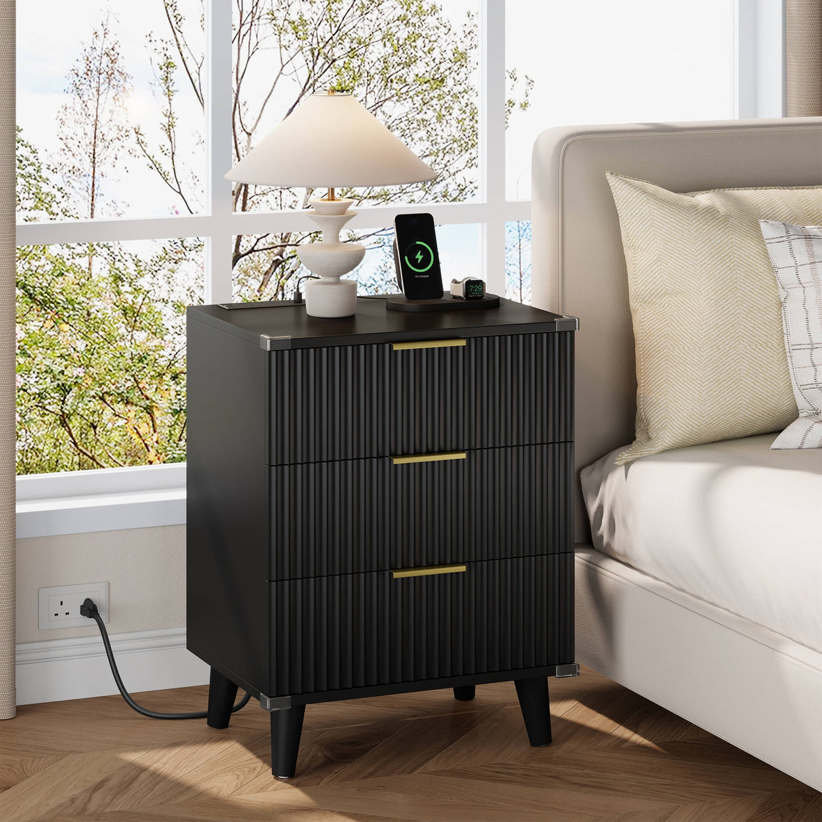 GIKPAL 3 Drawer Dresser with Charging Station, Small Dresser & Fluted ...
