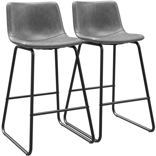 GIKPAL Bar Stools 26" Faux Leather Counter Height Barstools with Back Set of 2, Modern Counter Stools with Metal Legs and Footrest, Armless Chairs with Back for Kitchen Living Room Pub,Gray