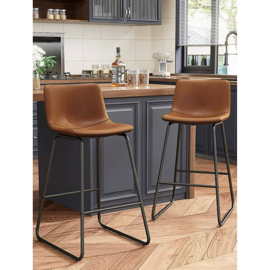 GIKPAL Bar Stools 26" Faux Leather Counter Height Barstools with Back Set of 2, Modern Counter Stools with Metal Legs and Footrest, Armless Chairs with Back for Kitchen Living Room Pub, Dark Brown