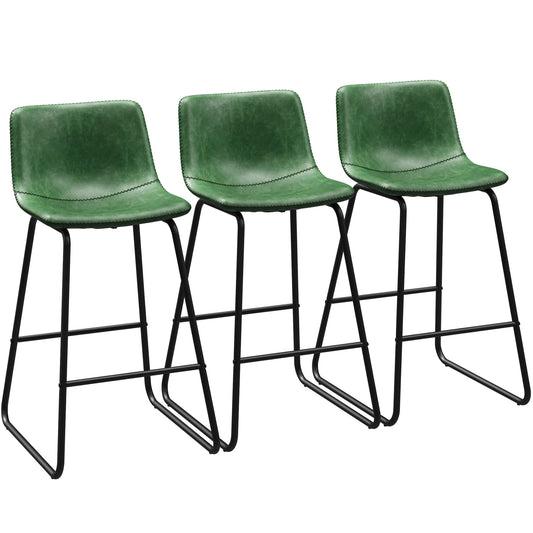 GIKPAL Bar Stools 26" Faux Leather Counter Height Barstools with Back Set of 3, Modern Counter Stools with Metal Legs and Footrest, Armless Chairs with Back for Kitchen Living Room Pub, Green