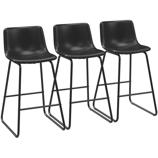 GIKPAL Bar Stools 26" Faux Leather Counter Height Barstools with Back Set of 3, Modern Counter Stools with Metal Legs and Footrest, Armless Chairs with Back for Kitchen Living Room Pub, Black