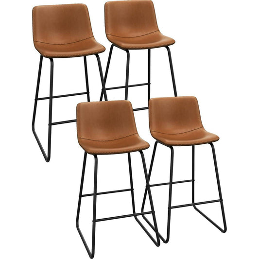 GIKPAL Bar Stools 26" Faux Leather Counter Height Barstools with Back Set of 4, Modern Counter Stools with Metal Legs and Footrest, Armless Chairs with Back for Kitchen Living Room Pub, Dark Brown