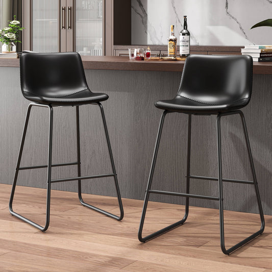 GIKPAL Bar Stools 26" Faux Leather Counter Height Barstools with Back Set of 2, Modern Counter Stools with Metal Legs and Footrest, Armless Chairs with Back for Kitchen Living Room Pub, Black