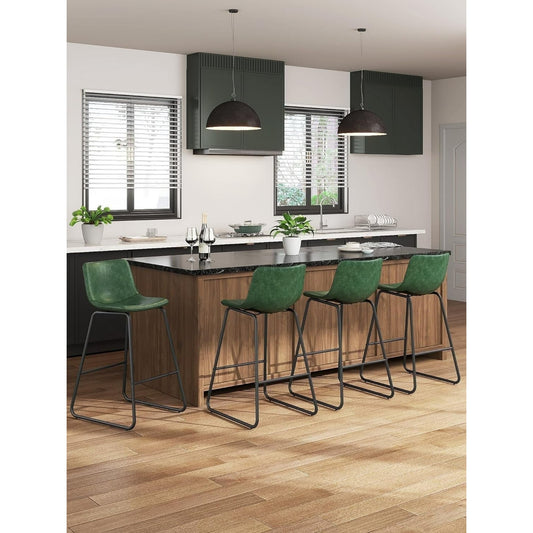 GIKPAL Bar Stools 26" Faux Leather Counter Height Barstools with Back Set of 6, Modern Counter Stools with Metal Legs and Footrest, Armless Chairs with Back for Kitchen Living Room Pub, Green