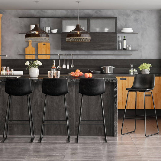 GIKPAL Bar Stools 30" Faux Leather Counter Height Barstools with Back Set of 6, Modern Counter Stools with Metal Legs and Footrest, Armless Chairs with Back for Kitchen Living Room Pub, Black