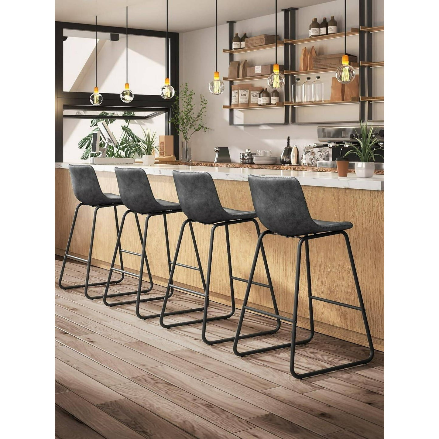 GIKPAL Bar Stools 30" Faux Leather Counter Height Barstools with Back Set of 4, Modern Counter Stools with Metal Legs and Footrest, Armless Chairs with Back for Kitchen Living Room Pub,Gray