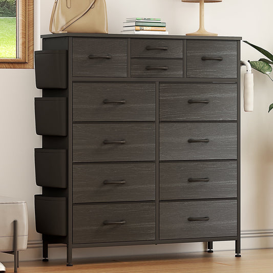 Aowos 12 Drawer Fabric Dresser for Bedroom, Chest of Drawer Organizer Storage Cabinet for Closet, Entryway, Black