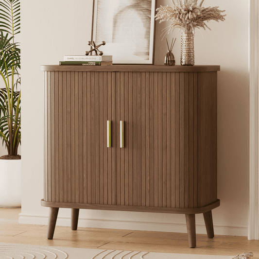 GIKPAL Buffet Cabinet with Storage, Walnut Storage Cabinet, Console Table Credenza with Tambour Slatted Sliding Doors, TV Stand for Living Room, Kitchen