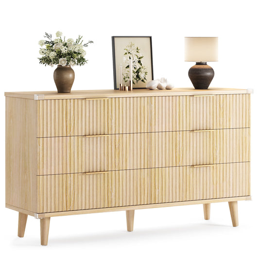 GIKPAL Chest of Drawers for Bedroom, Boho Dresser with Fluted Detail & Metal Handles, Wooden Dresser for Bedroom or Living Room