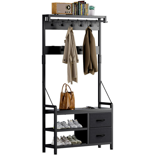 GIKPAL Coat Rack with Shoe Bench Hall Tree with Hooks and Storage, 5 In 1 Intelligent Design Entryway Bench with Coat Rack