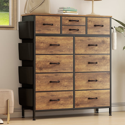 Aowos 12 Drawer Fabric Dresser for Bedroom, Chest of Drawer Organizer Storage Cabinet for Closet, Entryway, Brown
