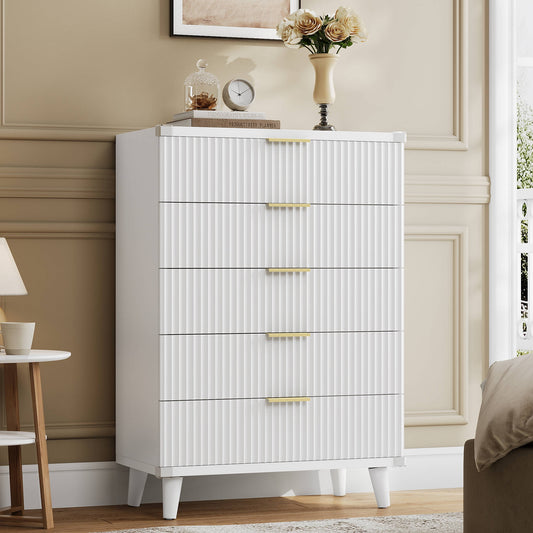 GIKPAL Dresser for Bedroom with 5 Drawer Tall Dresser Chest of Drawers Wooden Dressers Storage for Closet Living Room Hallway, White