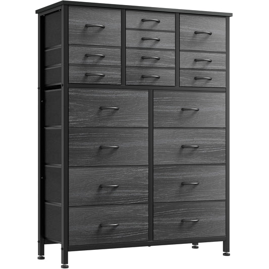 GIKPAL Dressers for Bedroom, Chest of Drawers Black Dresser with 18 Drawers Fabric Tall Dresser, Steel Frame Wooden Top