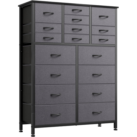 GIKPAL Dressers for Bedroom, Chest of Drawers Dresser with 18 Drawers Fabric Tall Dresser, Steel Frame Wooden Top, Gray