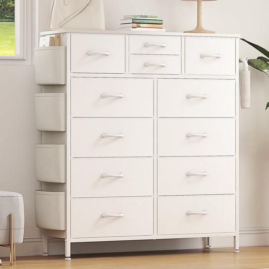 Aowos 12 Drawer Fabric Dresser for Bedroom, Chest of Drawer Organizer Storage Cabinet for Closet, Entryway, White