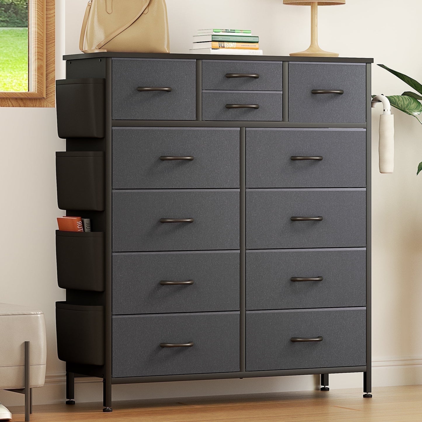 Aowos 12 Drawer Fabric Dresser for Bedroom, Chest of Drawer Organizer Storage Cabinet for Closet, Entryway, Grey