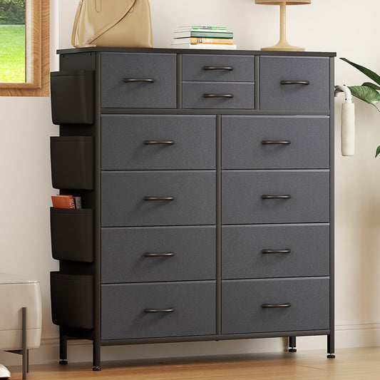 Aowos 12 Drawer Fabric Dresser for Bedroom, Chest of Drawer Organizer Storage Cabinet for Closet, Entryway, Grey