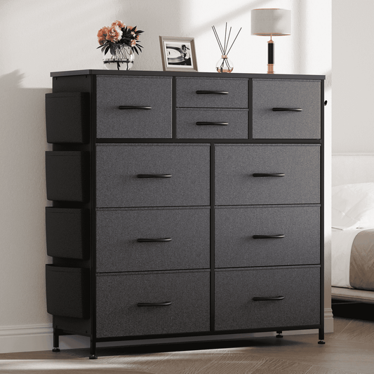 Aowos 10 Drawers Wooden Top Board, Side Pockets Adjustable Feet Assembly tools * 1