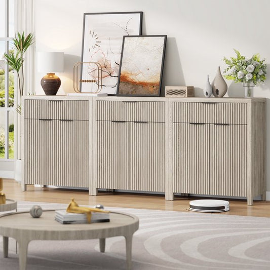 GIKPAL Storage Cabinet with Drawer Set of 3, Sideboard Buffet Cabinet with Adjustable Shelves, TV Stand for Living Room, Accent Entryway Cabinet for Kitchen Dining Room, White Oak
