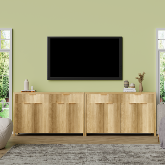 GIKPAL Kitchen Storage Cabinets, Sideboard Buffet Cabinet with Adjustable Shelves and Drawers, TV Stands for Living Room, Natural Oak Set of 2