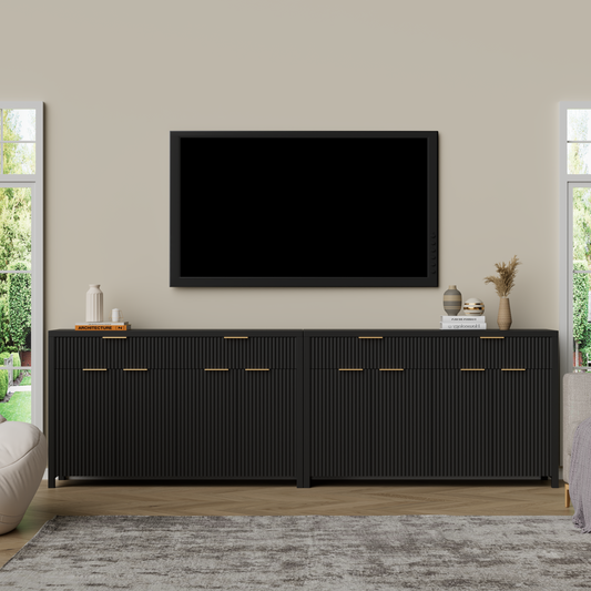 GIKPAL Storage Sideboard Cabinet with Doors, Buffet Cabinet with Storage Drawer and Adjustable Shelves, TV Stands for Living Room, Black Set of 2
