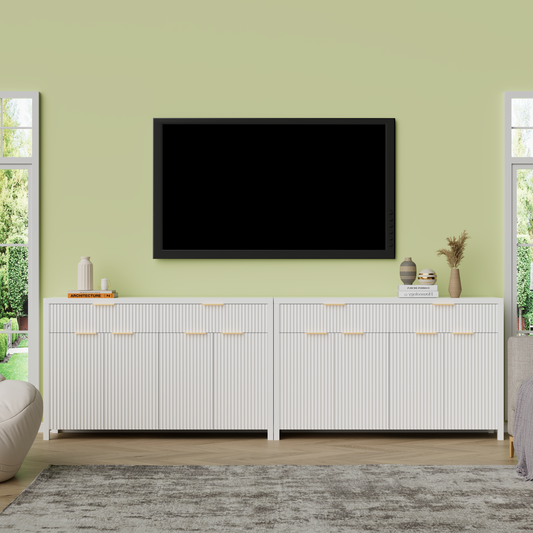 GIKPAL Storage Cabinet for Kitchen, Sideboard Buffet Cabinet with Adjustable Shelves and Drawers, White TV Stand Living Room, Set of 2