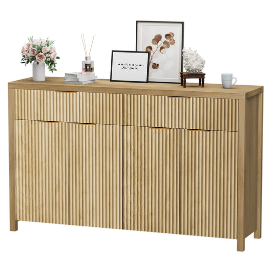 GIKPAL Sideboard Buffet Cabinet with Storage Drawers, Boho Storage Cabinet with Doors and Adjustable Shelves, Modern Accent Entryway Cabinet for Kitchen Dining Room, Natural Oak