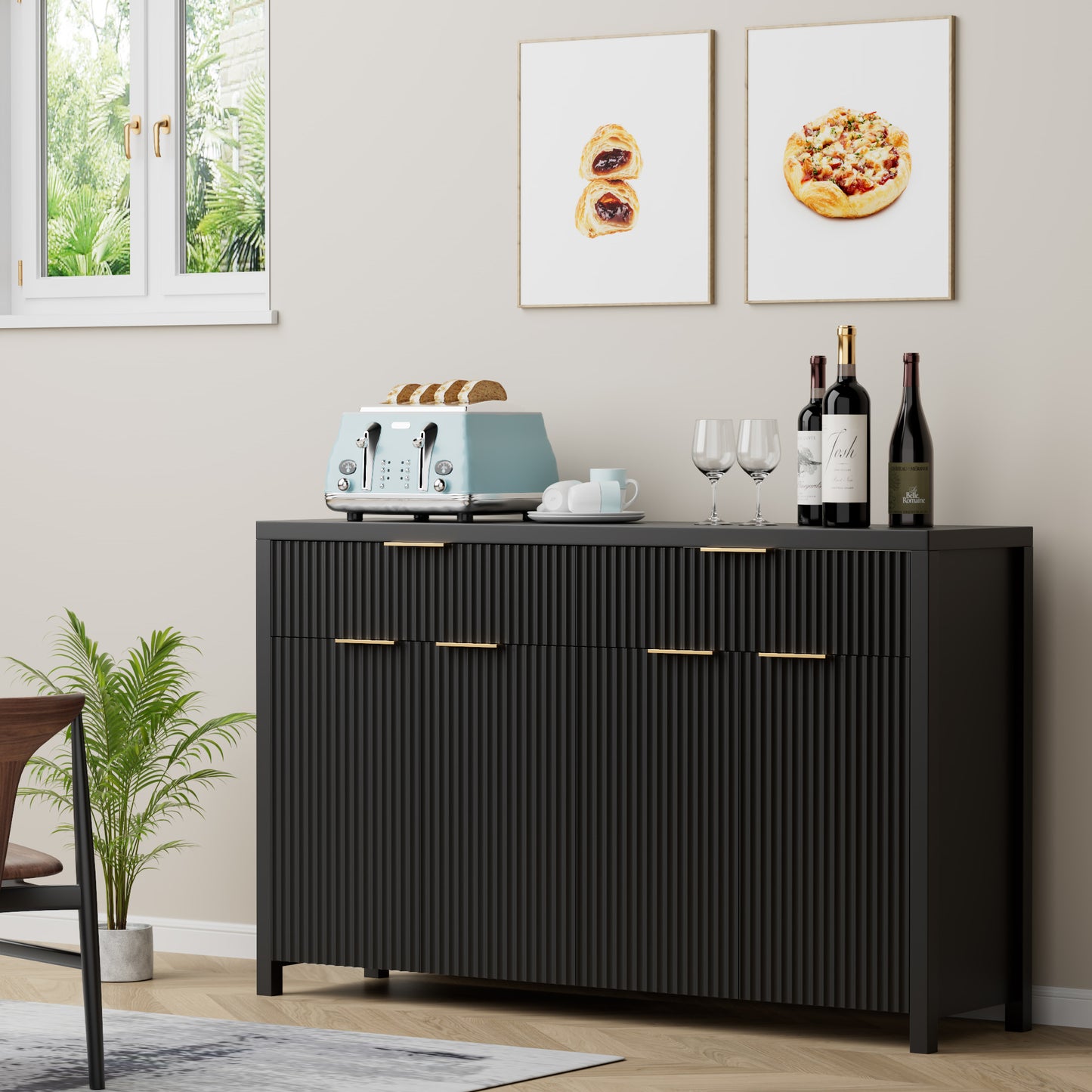 GIKPAL Sideboard Buffet Cabinet with Drawer, Wooden Kitchen Storage Cabinet with Doors and Adjustable Shelves, Under TV Cabinet, Accent Cabinet for Entryway, Dining Living Room, Black